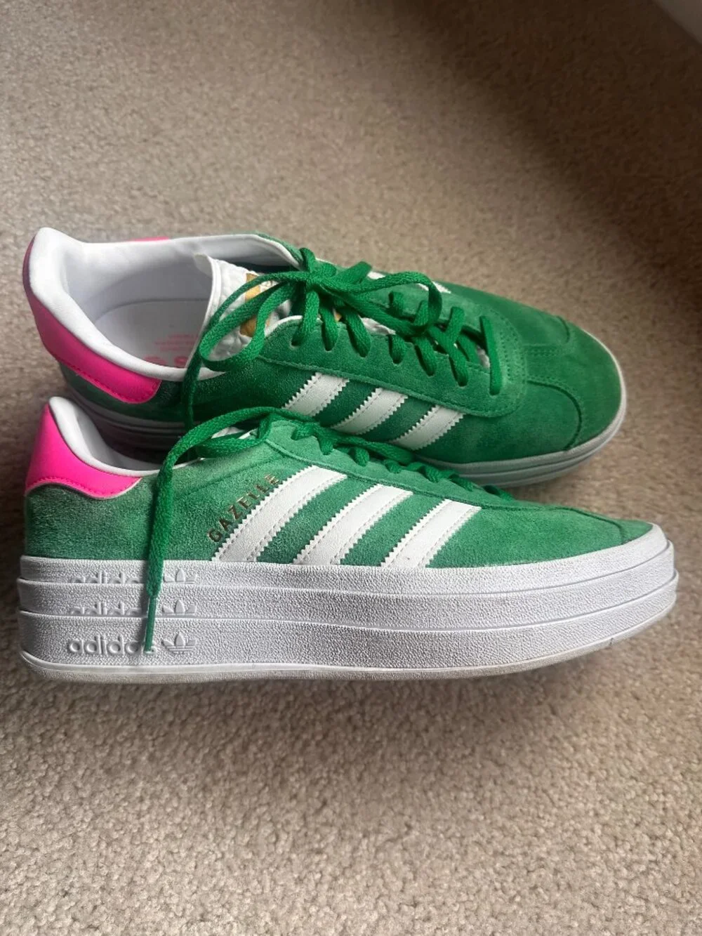 Adidas Gazelle Bold green & pink size 9.5!
